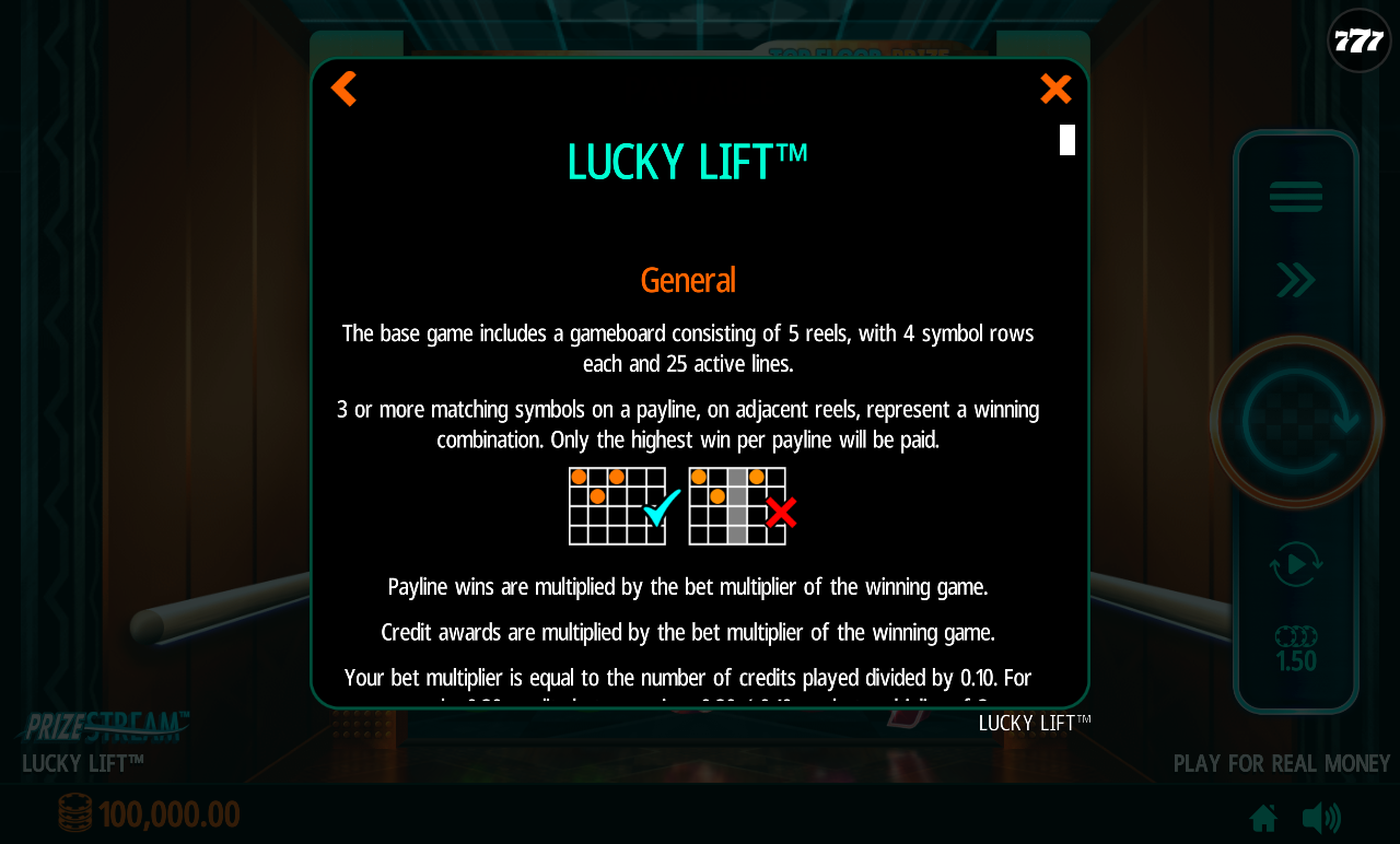 Lucky Lift information screen