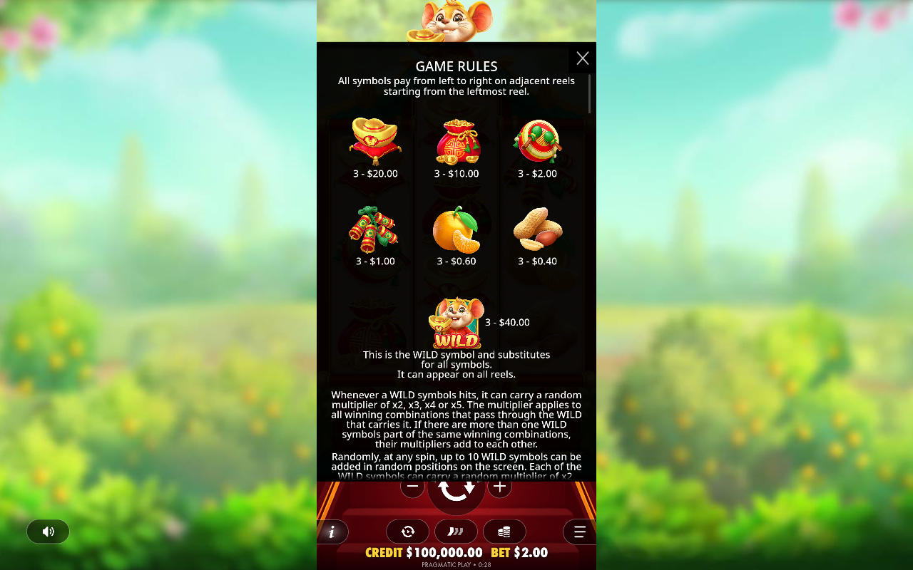 Lucky Mouse information screen