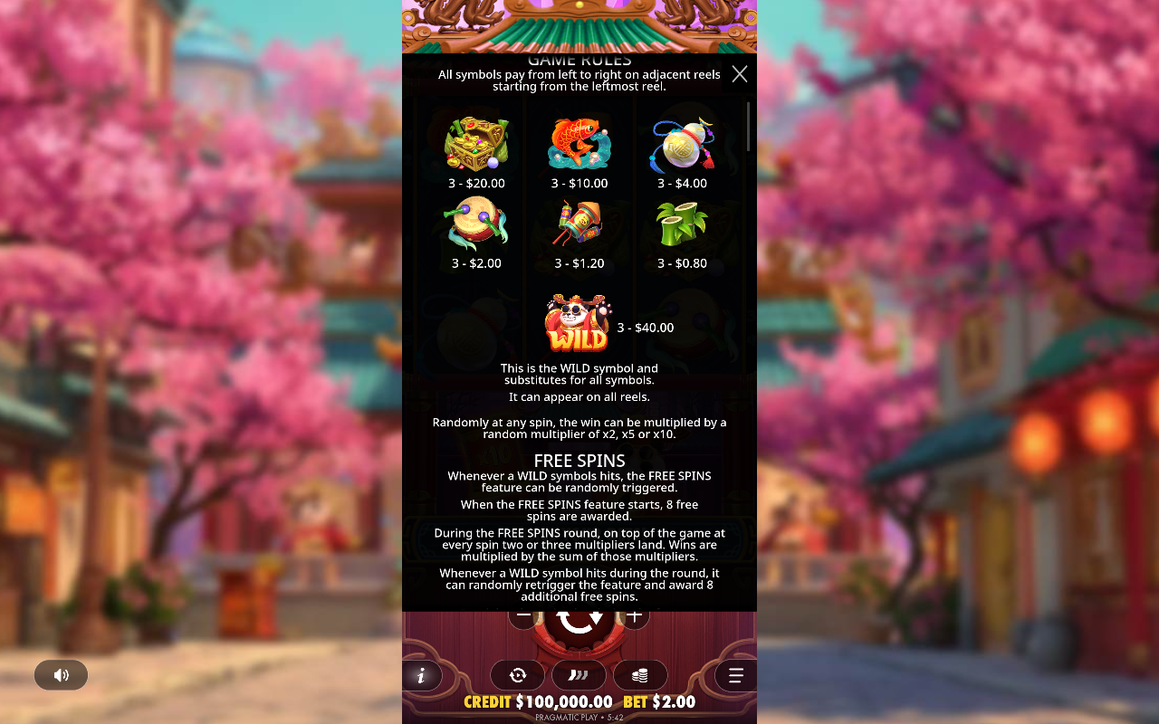 Lucky Panda wild multiplier feature