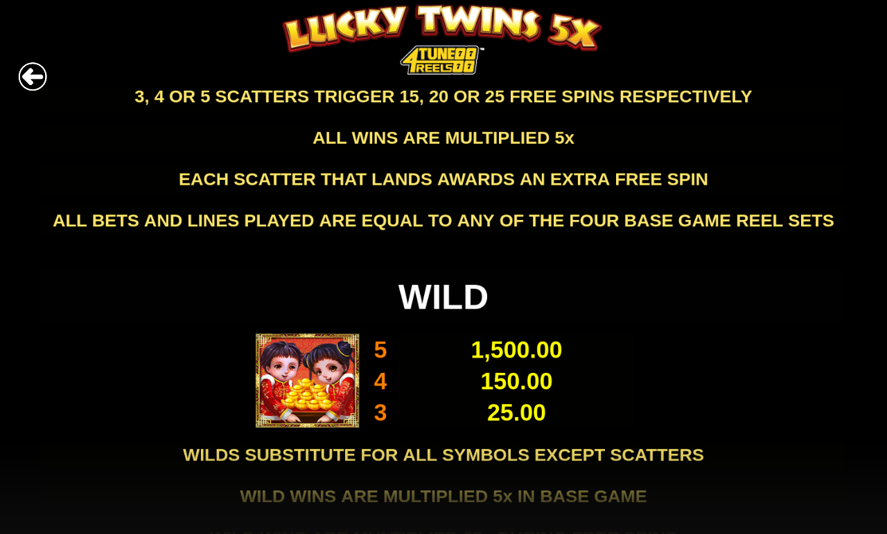 Lucky Twins 5X 4Tune Reels information screen