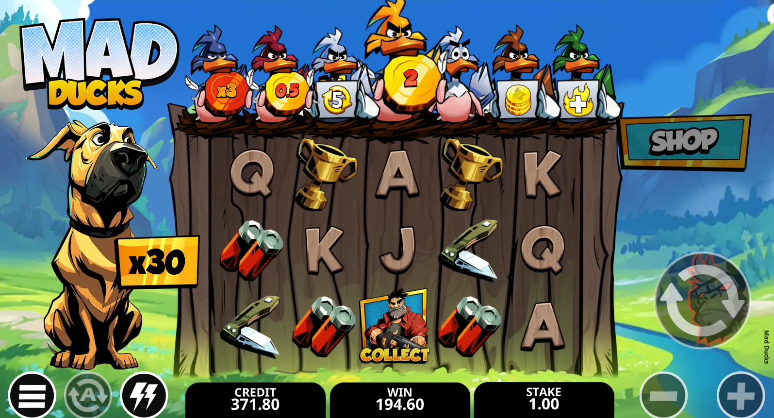 Mad Ducks super free spins with the Super Duck enhancement active