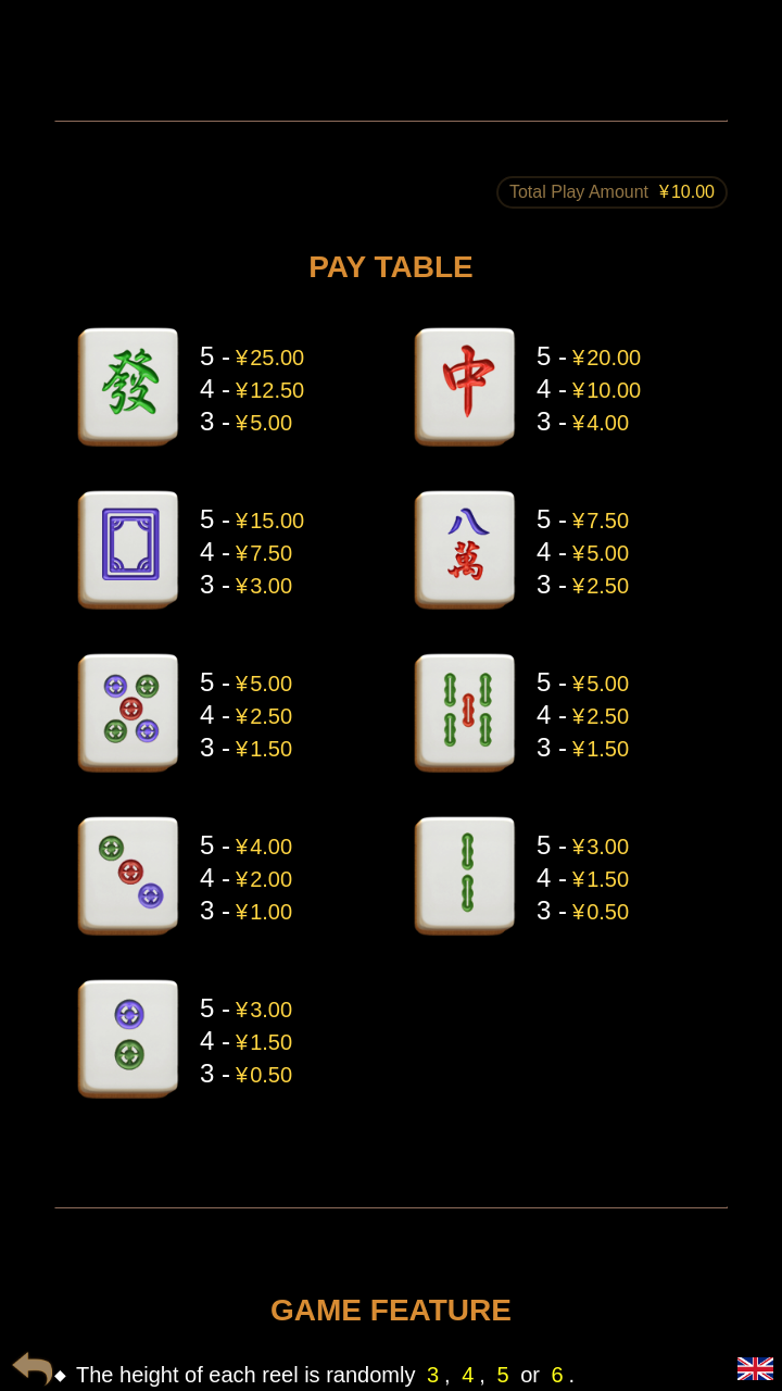 Mahjong Rich Ways information screen