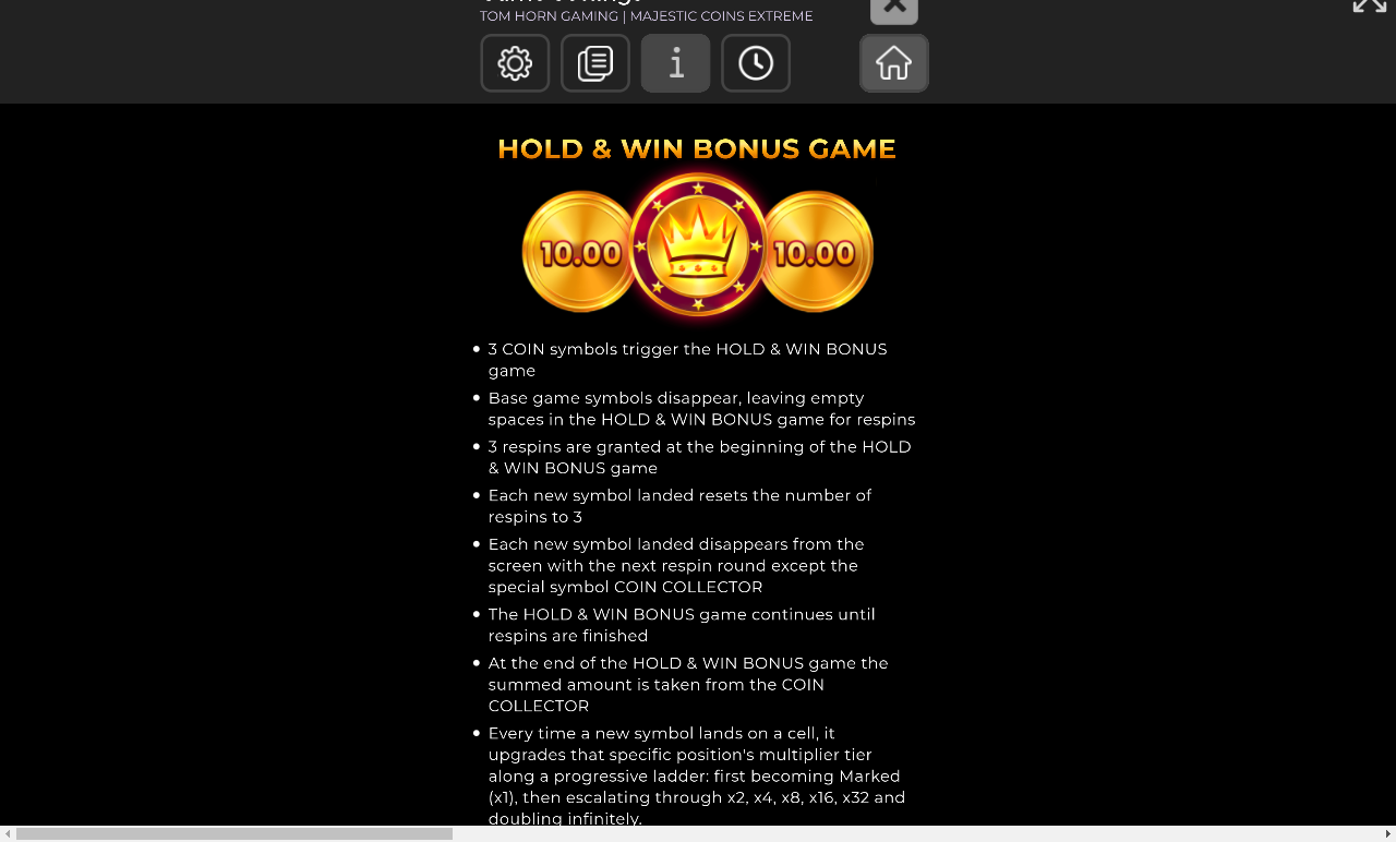 Majestic Coins Extreme Hold & Win rules
