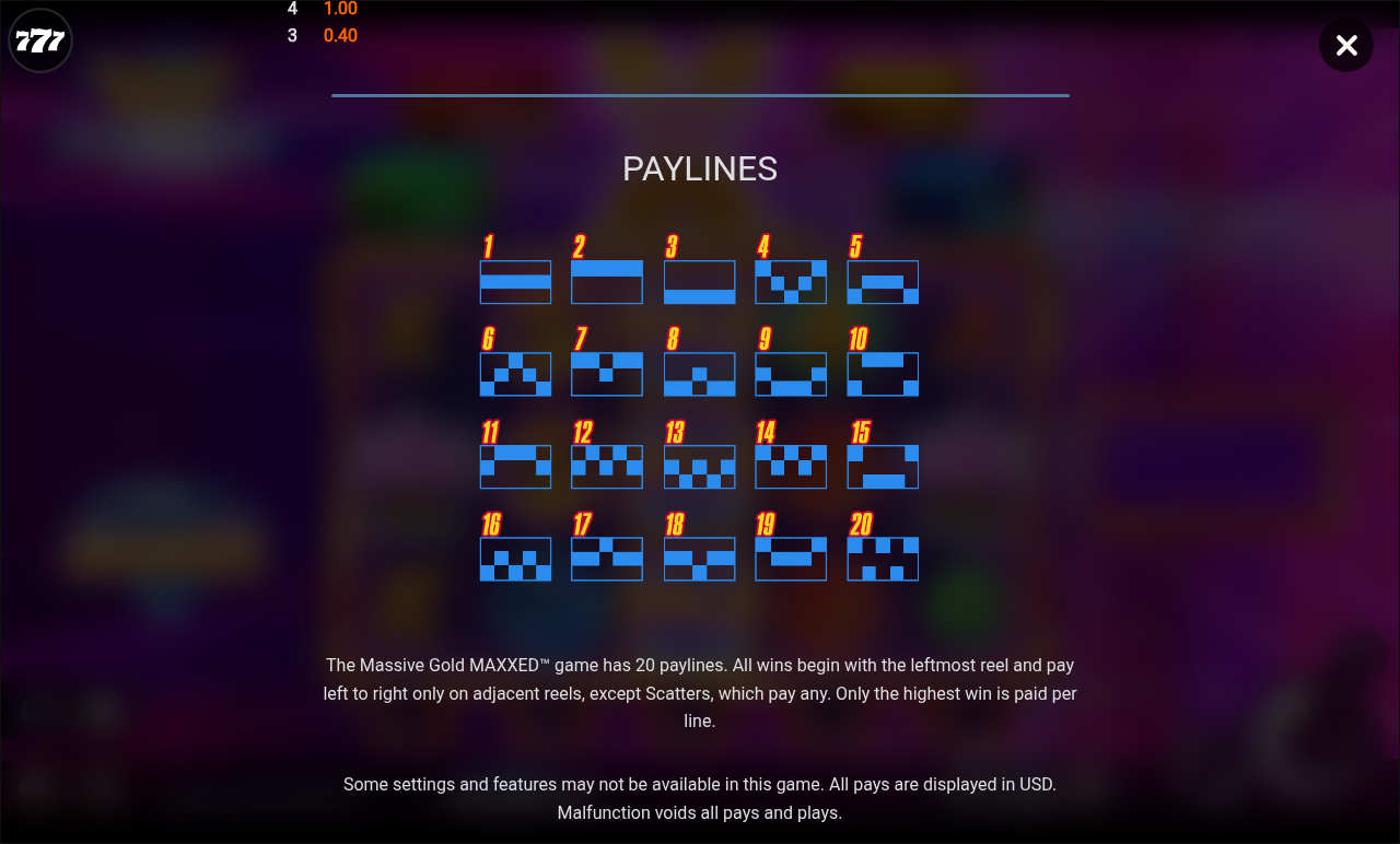 Massive Gold MAXXED information screen