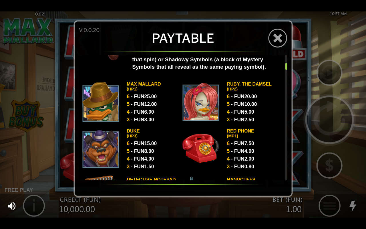 Max Mallard information screen