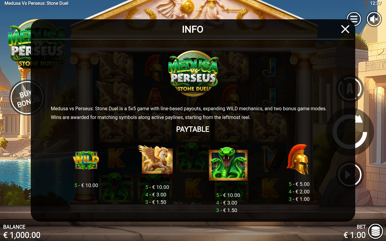Medusa Vs Perseus information screen