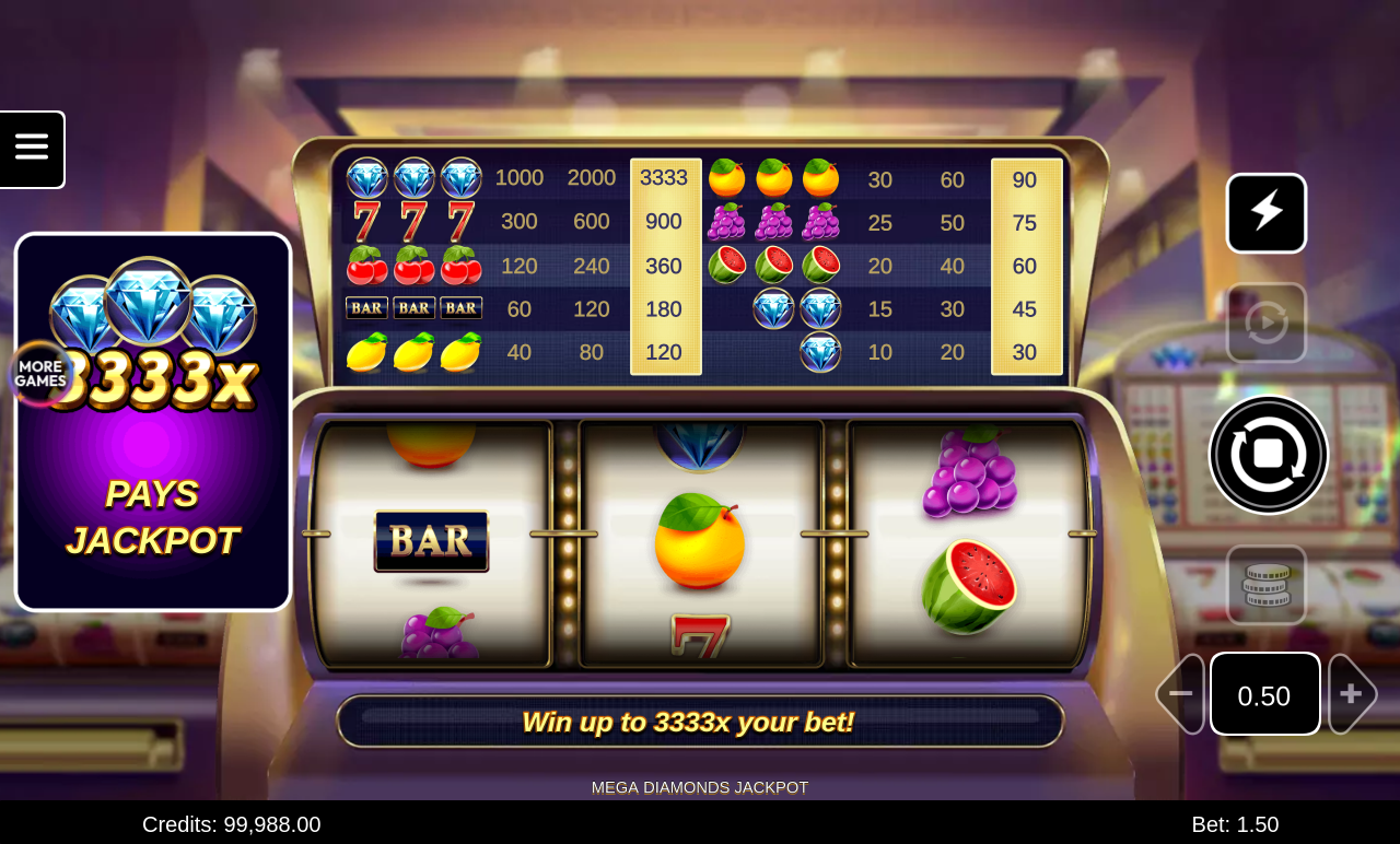 Mega Diamonds Jackpot gameplay