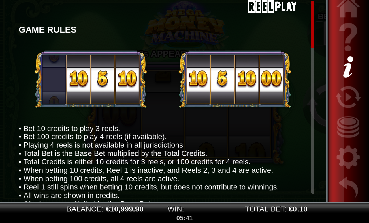 Mega Money Machine reel play rules