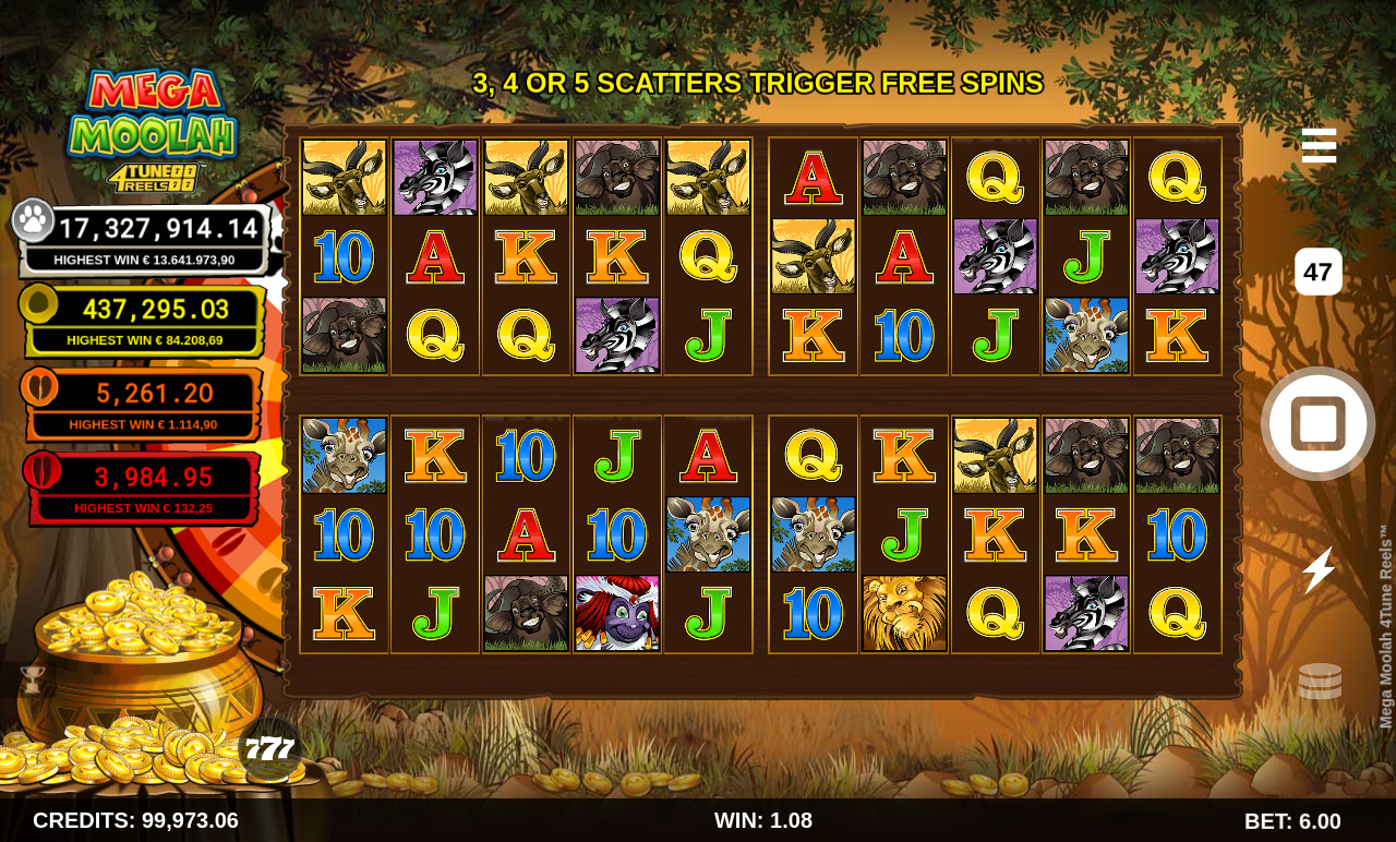 Mega Moolah 4Tune Reels gameplay