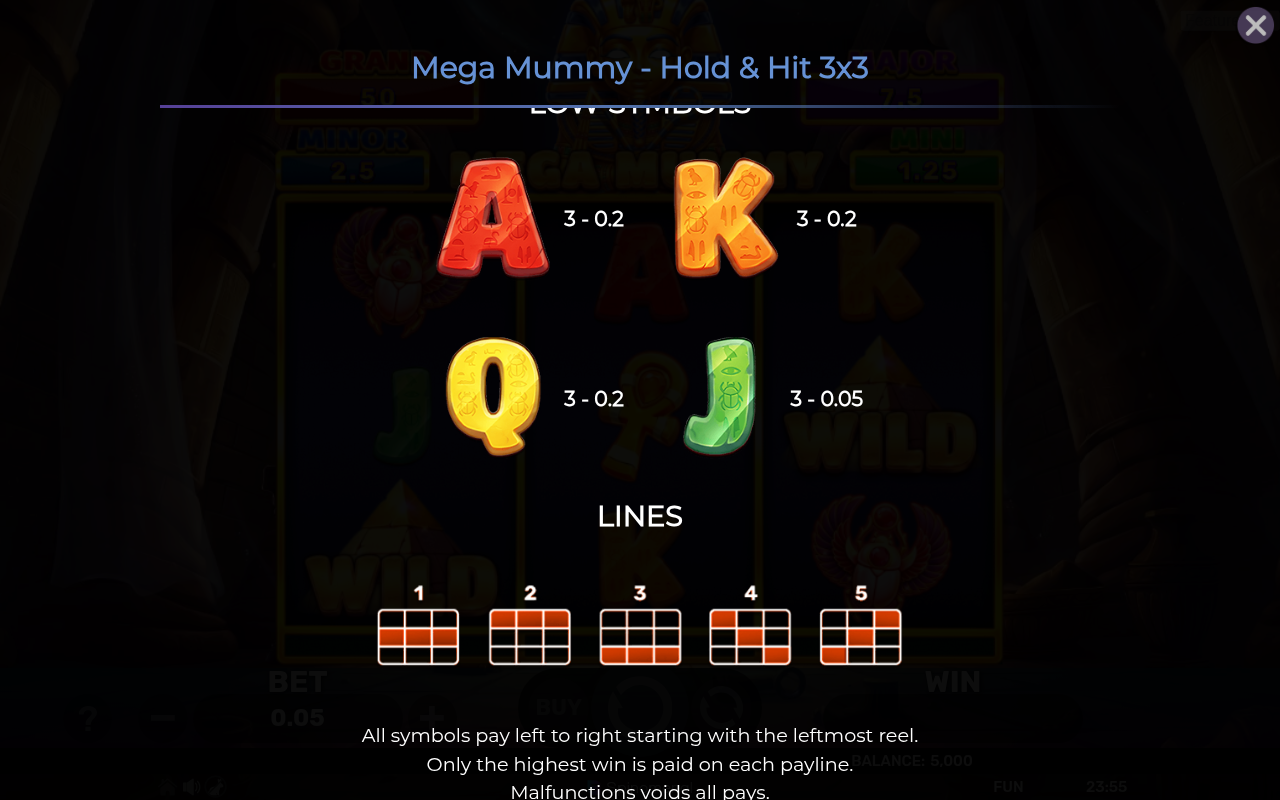 Mega Mummy - Hold & Hit 3x3 information screen