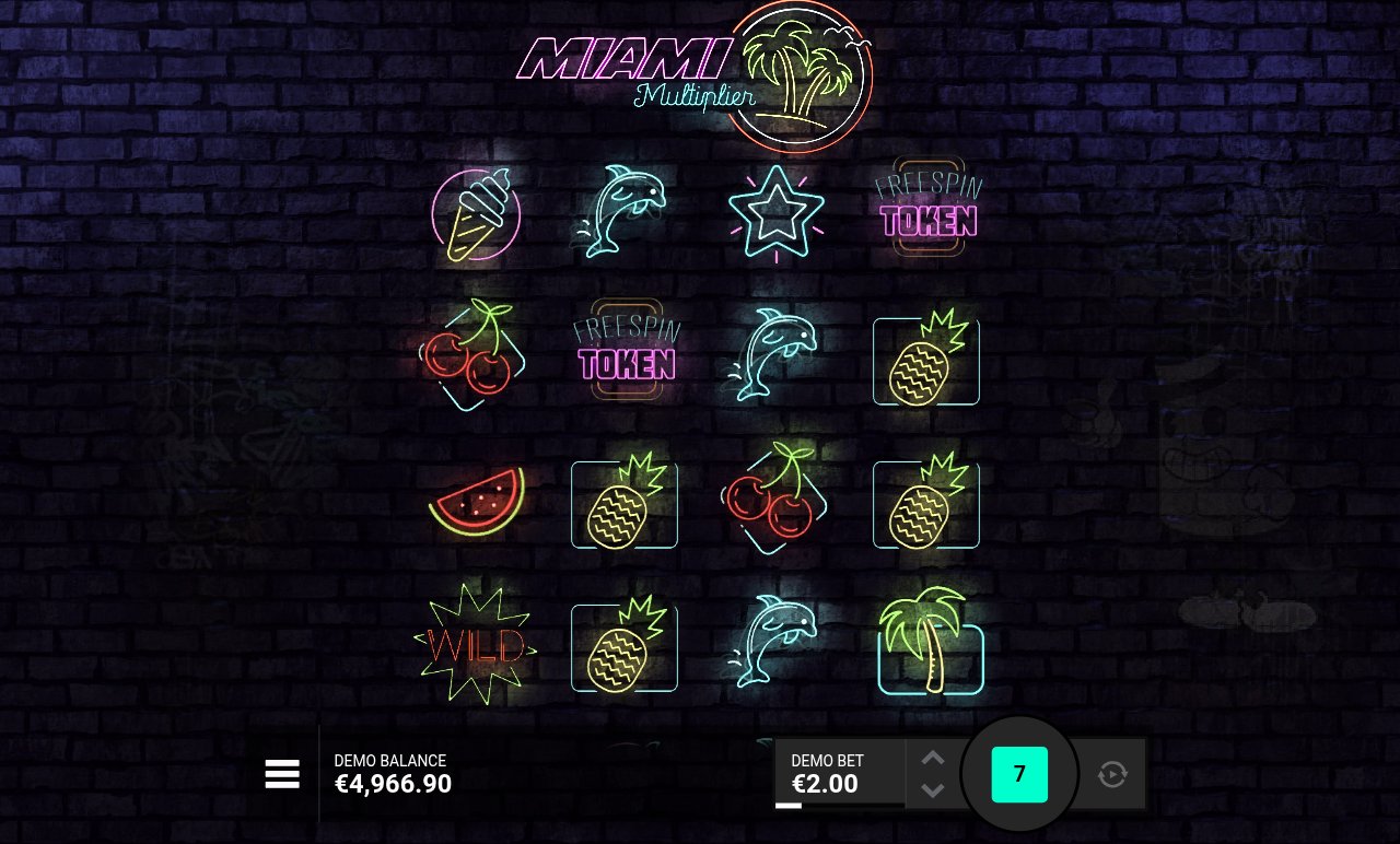 Miami Multiplier gameplay with freespin tokens