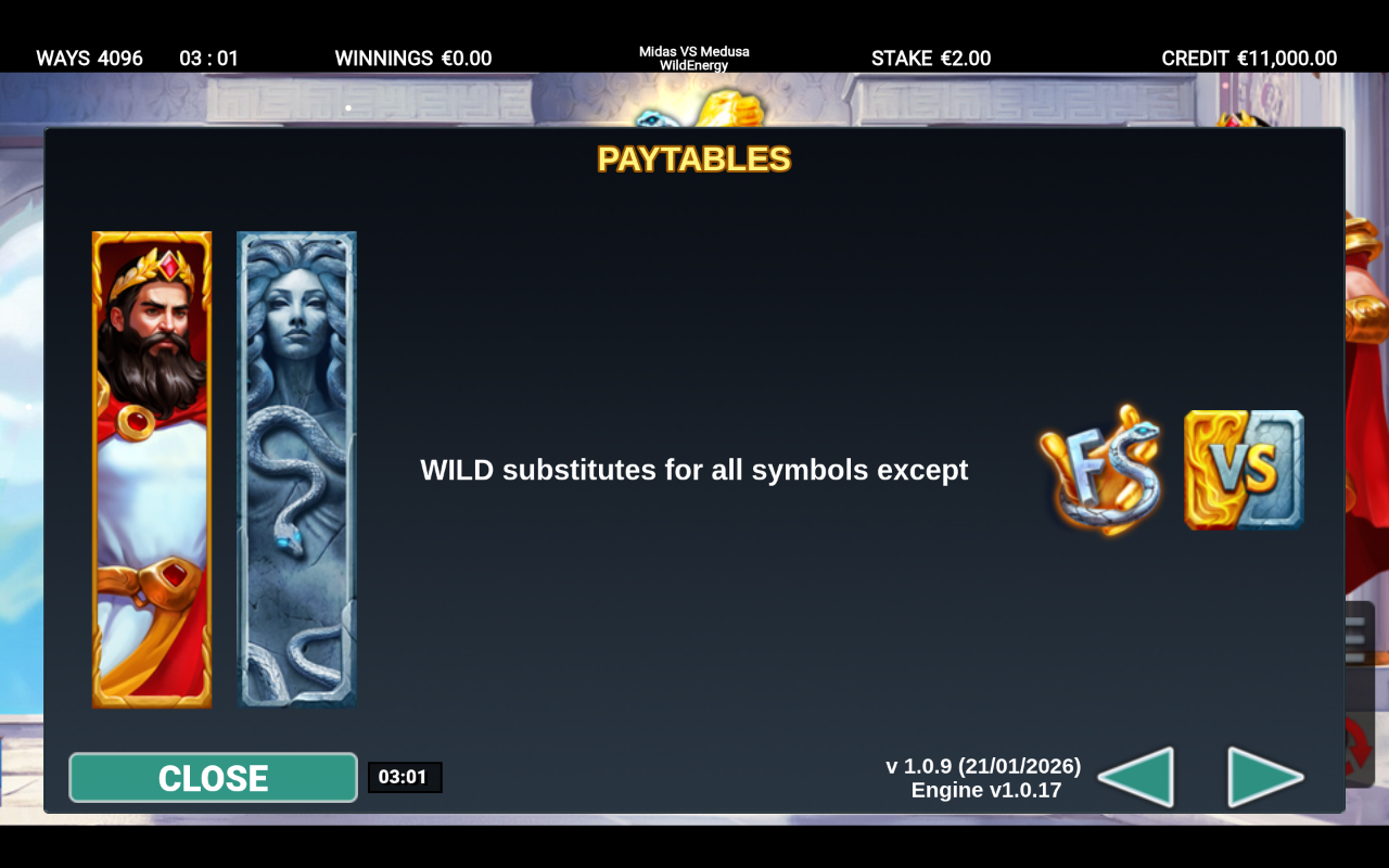 Midas VS Medusa WildEnergy information screen