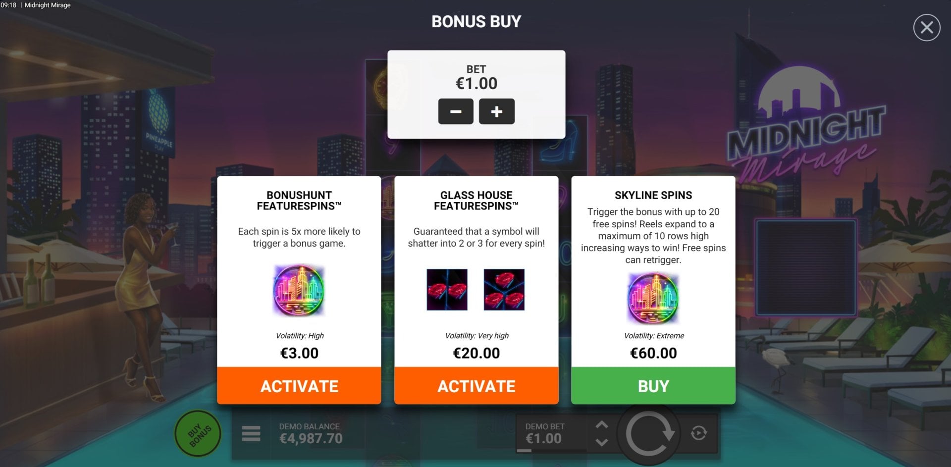 Midnight Mirage Bonus Buy Options