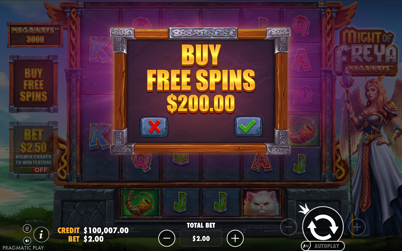 Might of Freya Megaways bonus buy menu