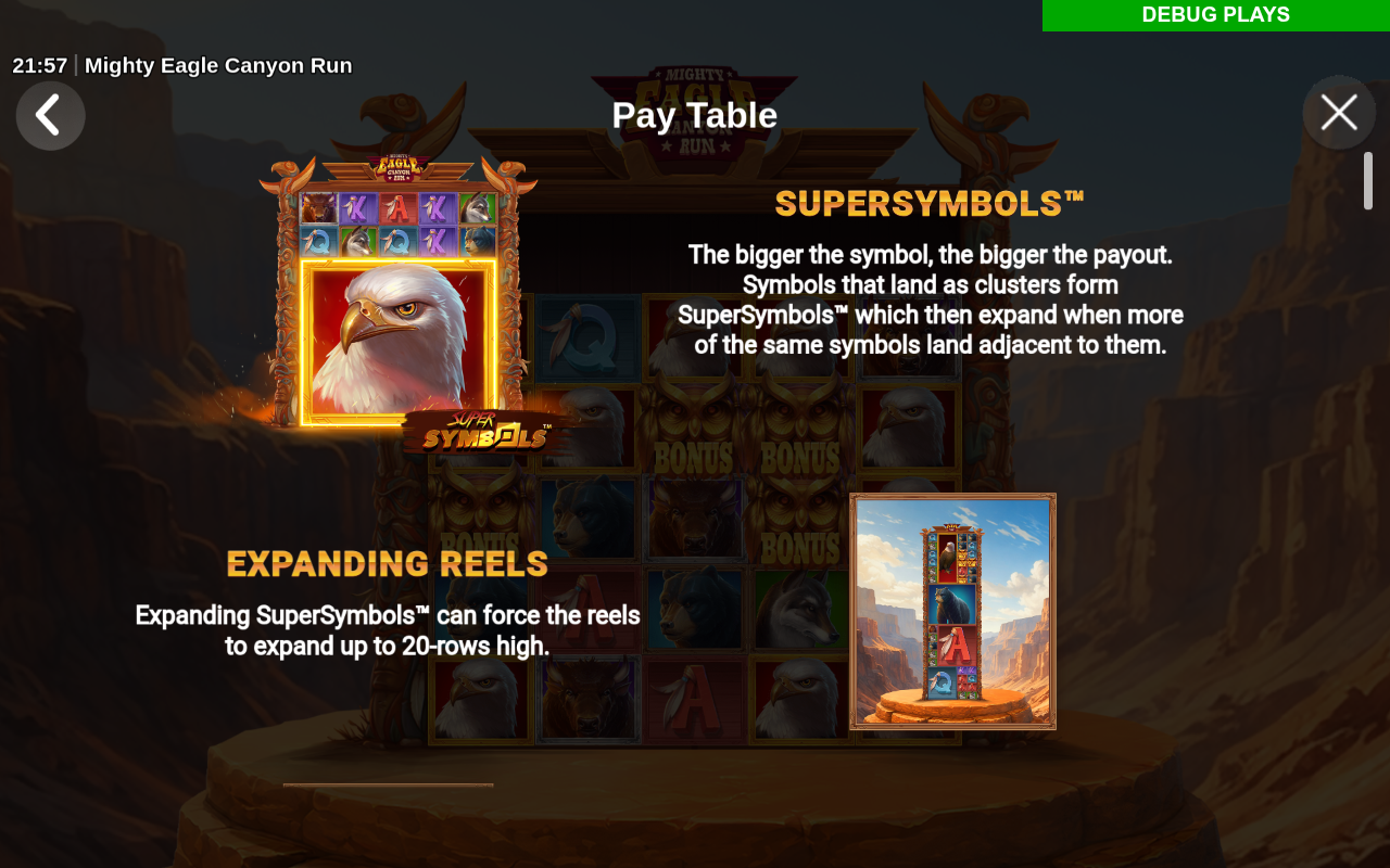 Mighty Eagle Canyon Run information screen