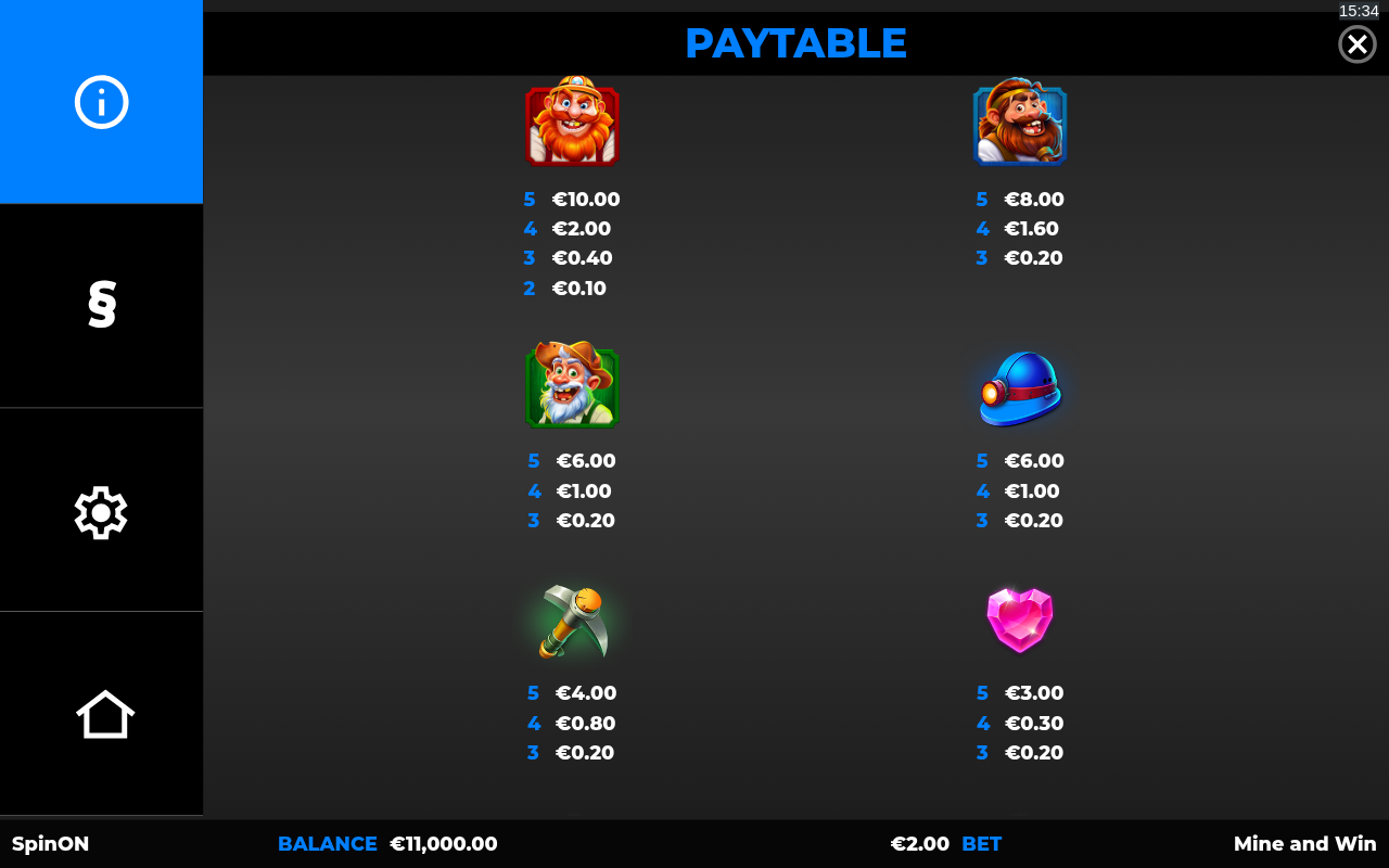 Mine And Win information screen