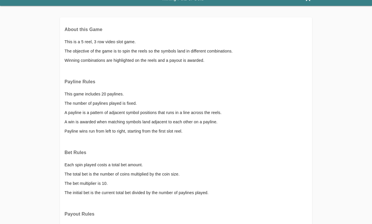 Mining Pots of Gold information screen