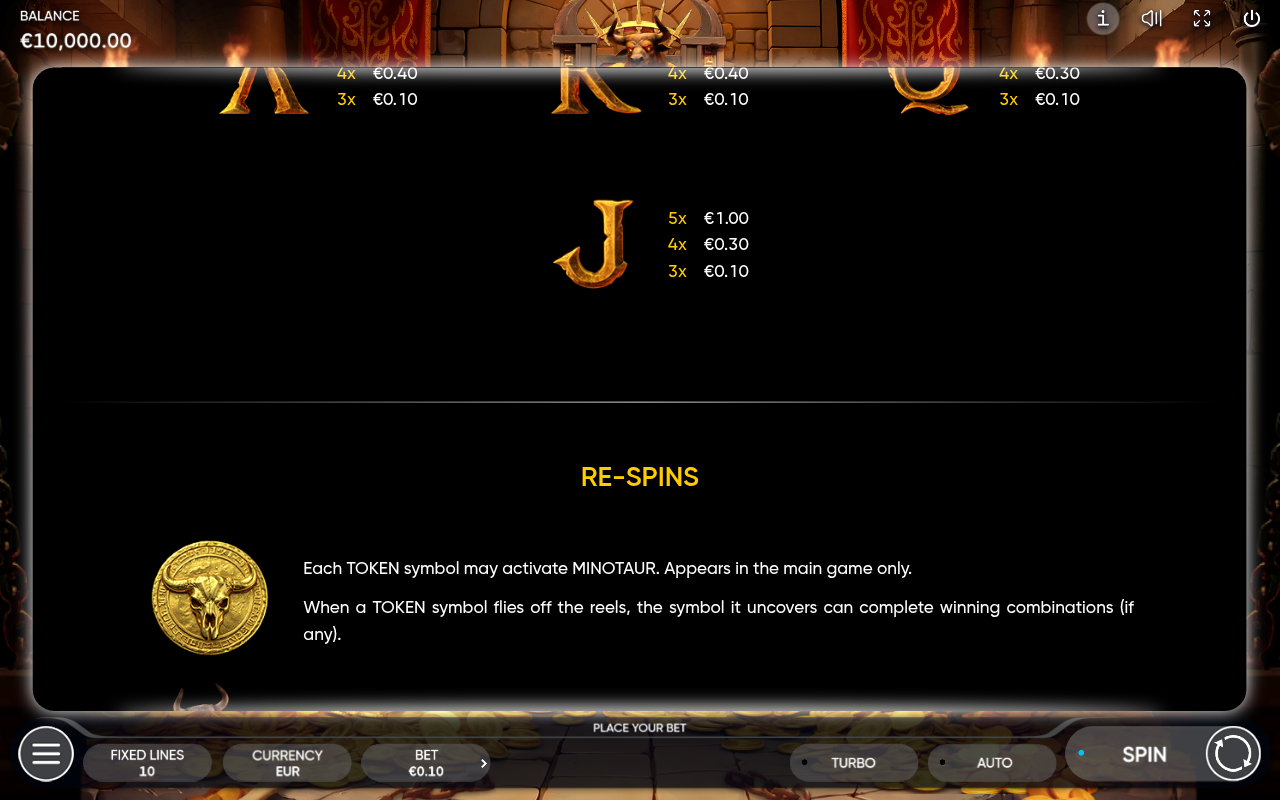 Minotaur ReBurn information screen