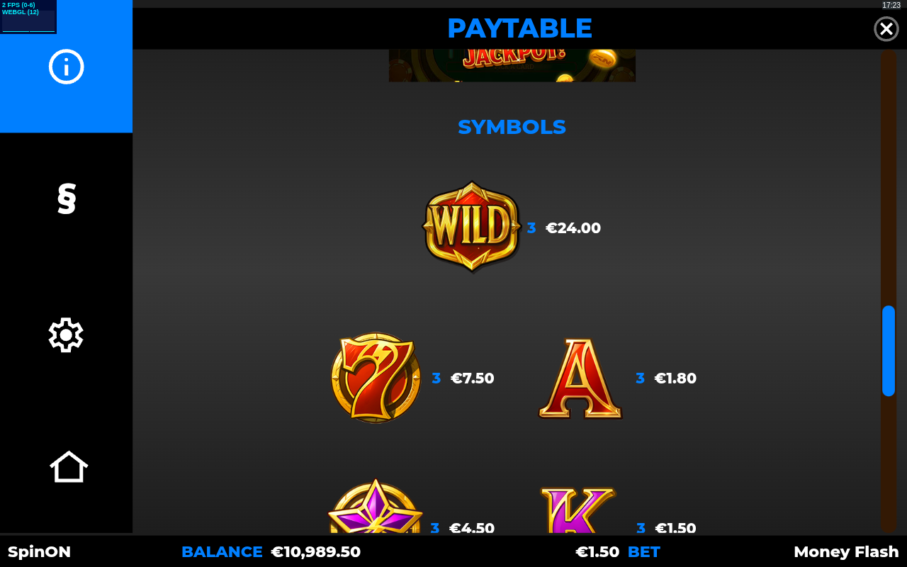 Money Flash information screen