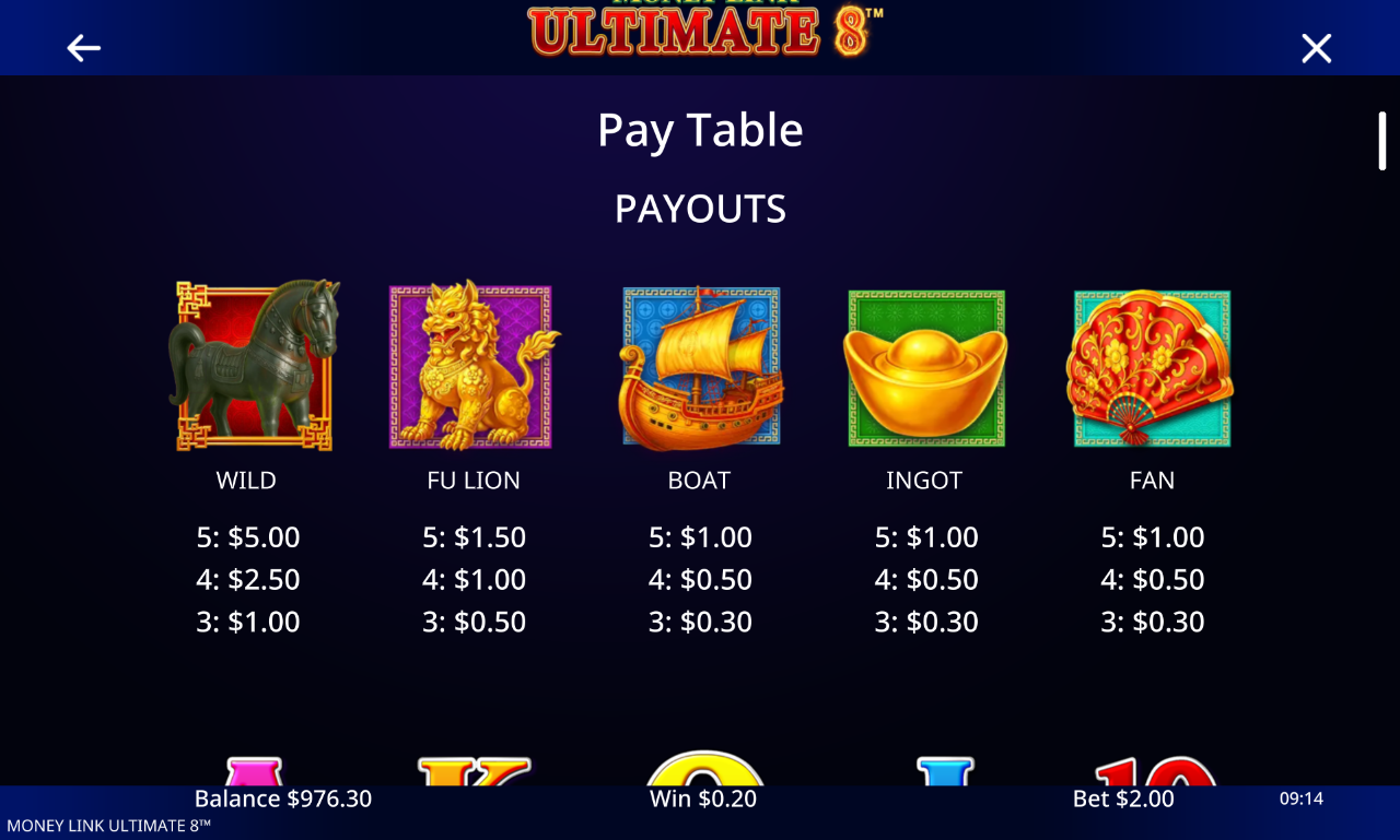 Money Link Ultimate 8 information screen