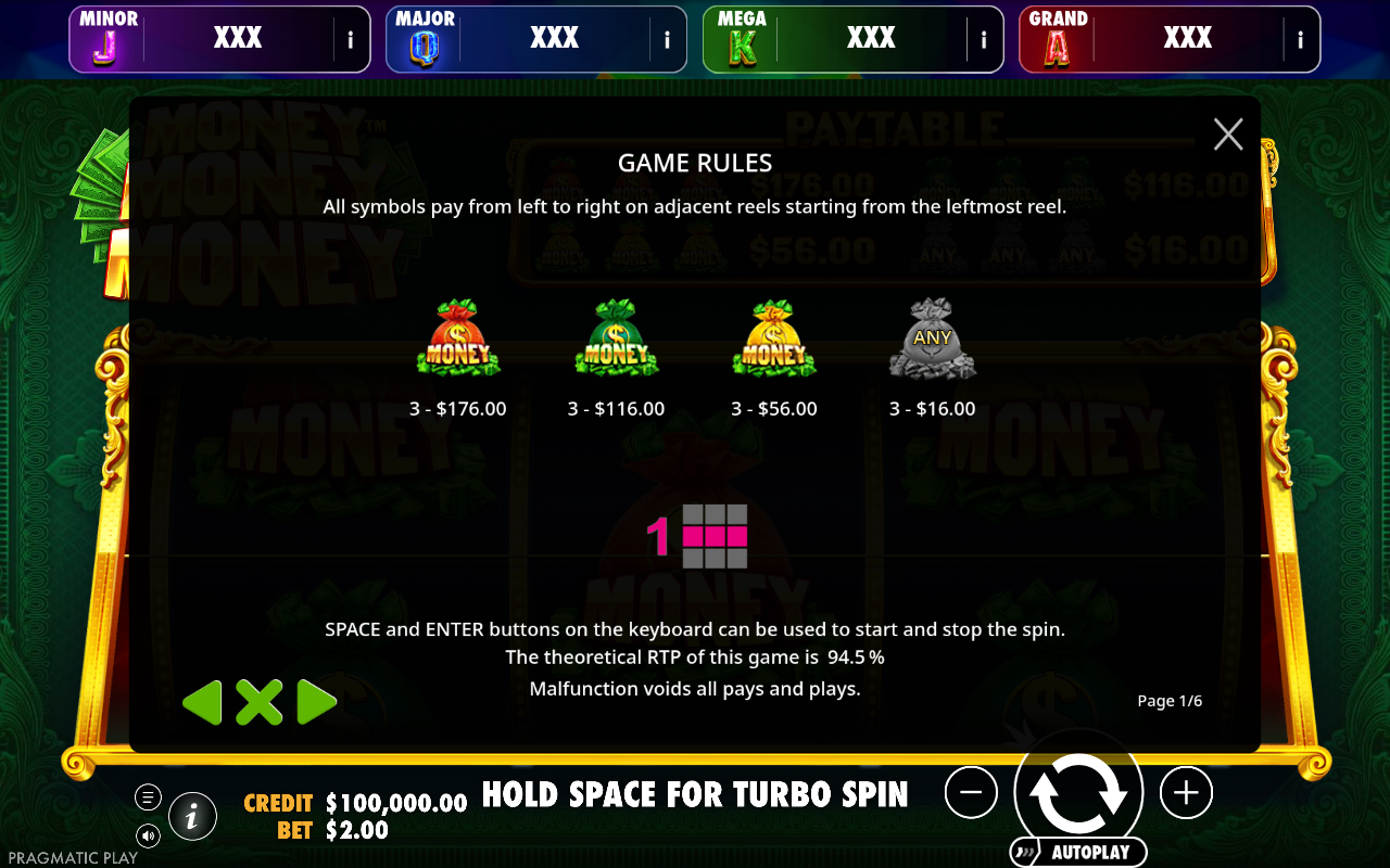 Money Money Money - Brasil Jackpot information screen