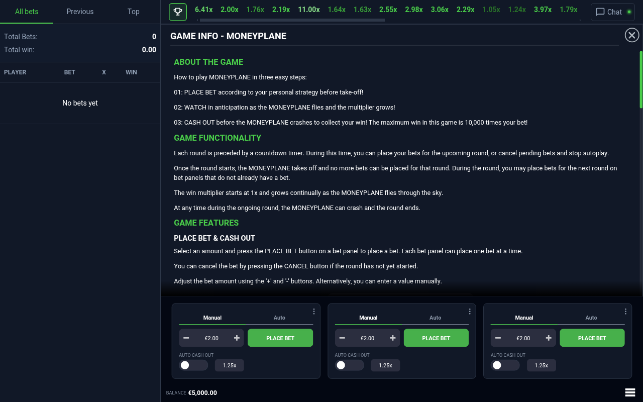 Moneyplane Bail2win information screen