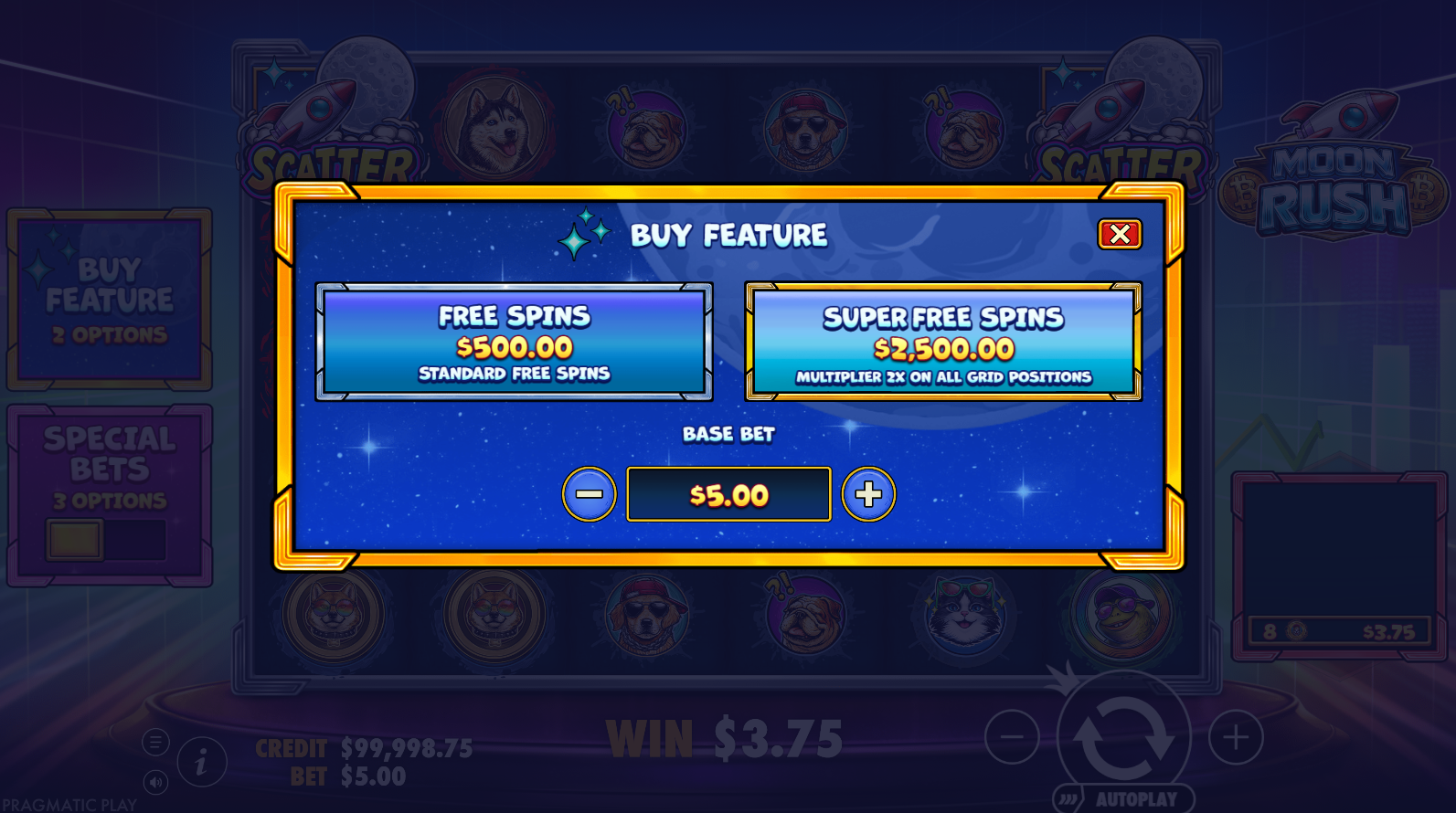 Moon Rush bonus buy options