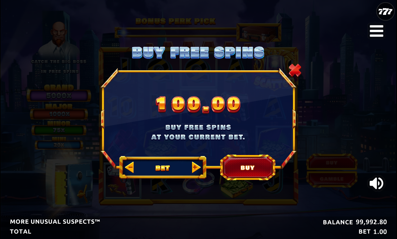 More Unusual Suspects bonus buy menu