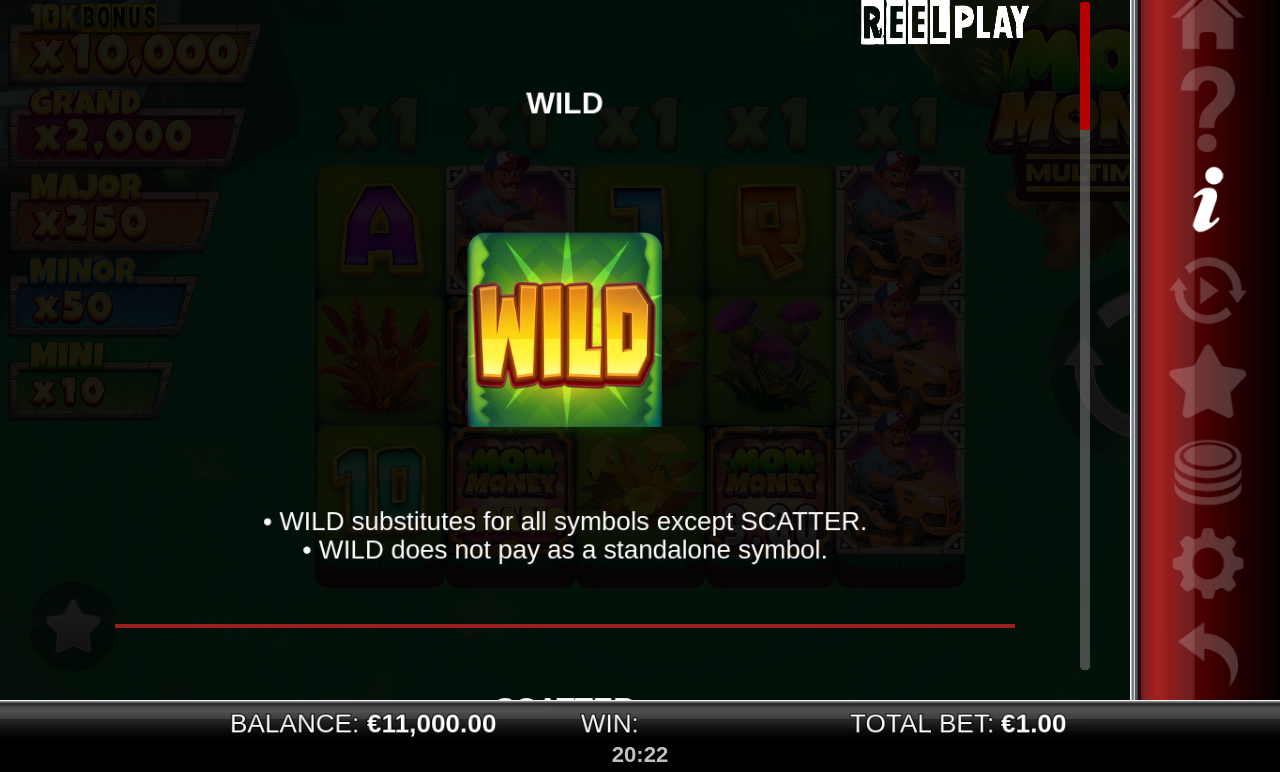 Mow Money MultiMax information screen