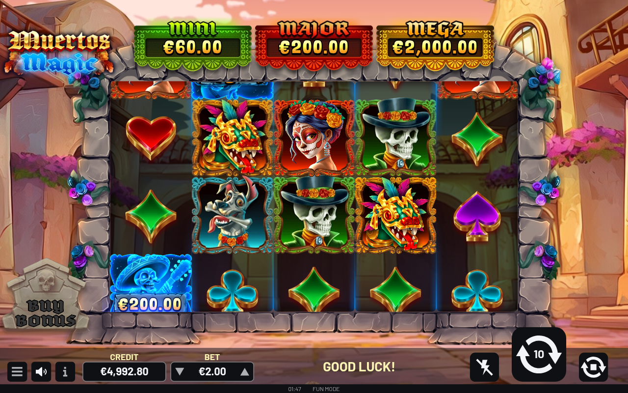 Muertos Magic gameplay with cash symbols
