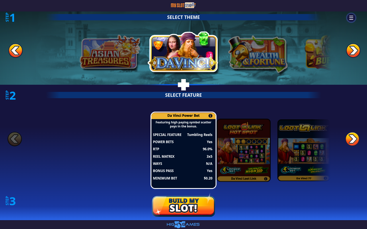 My Slot Studio information screen