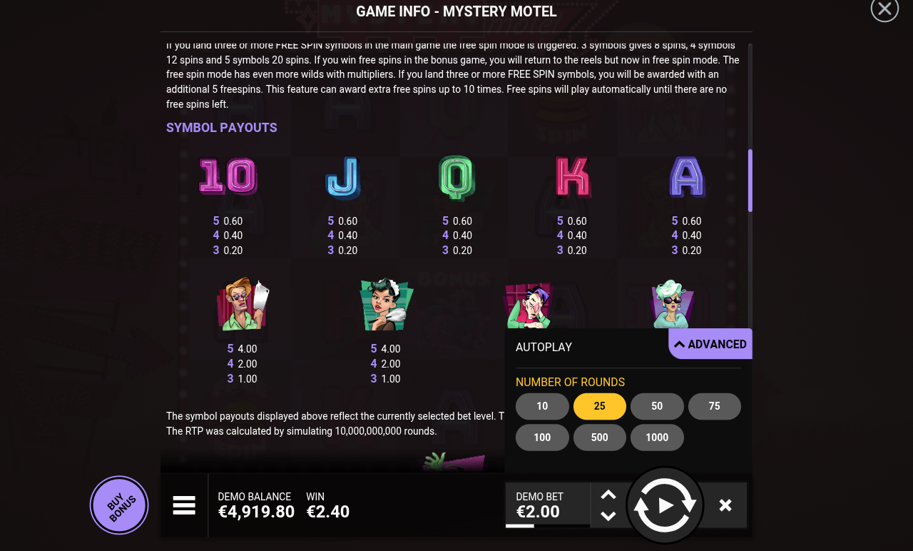 Mystery Motel free spins rules