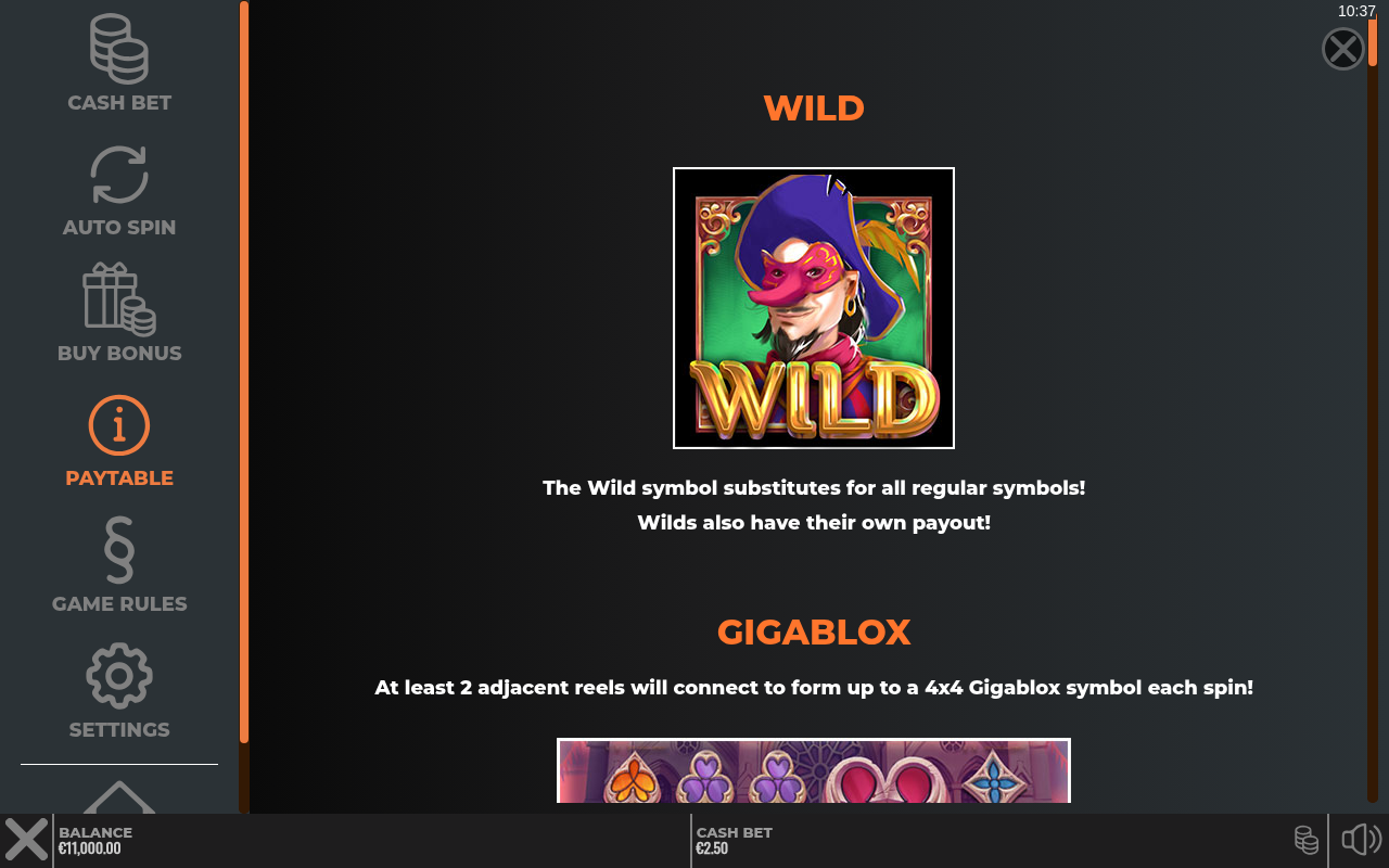 Notre-Dame Tales GigaBlox Wild symbol information screen