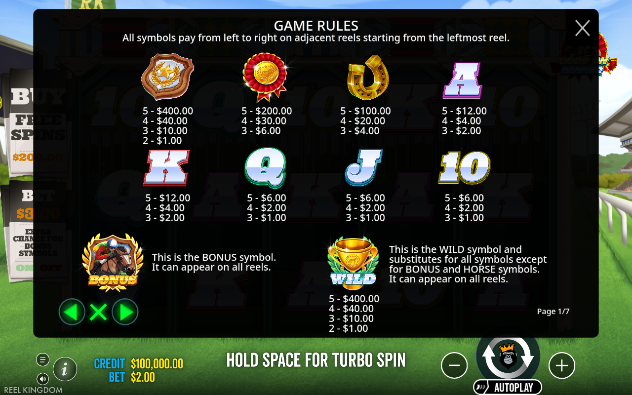 Odds On Winner information screen