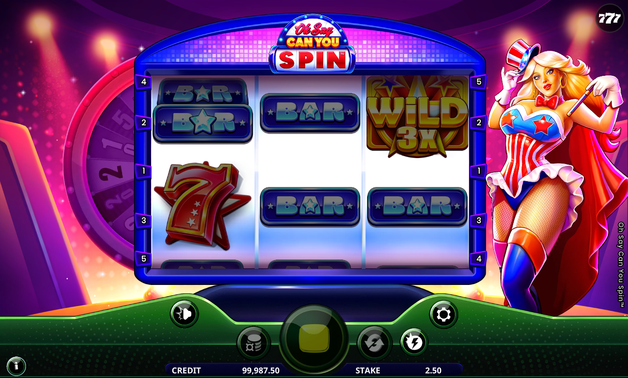 Oh Say Can You Spin gameplay showing the WILD 3X symbol