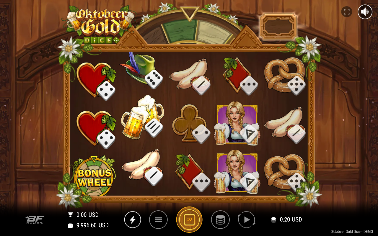 Oktobeer Gold Dice bonus wheel symbols on the reels