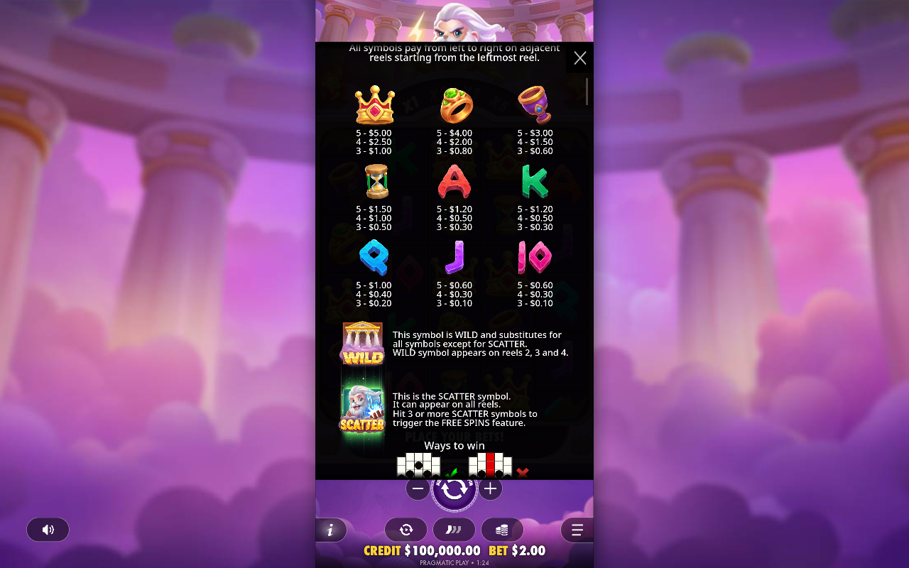 Olympus Wins information screen