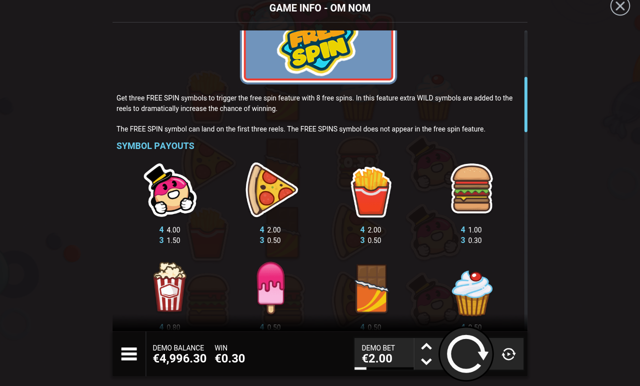 OmNom free spins rules