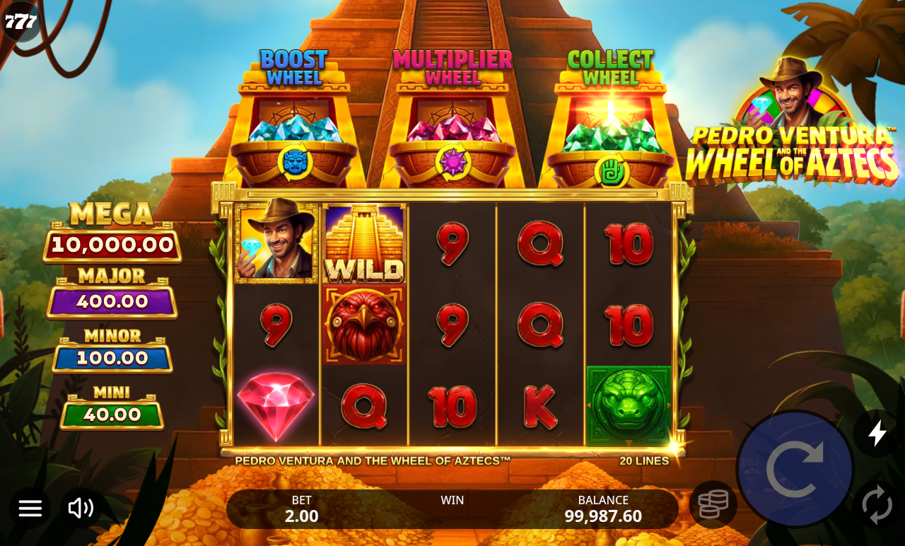 Pedro Ventura and the Wheel of Aztecs base game reels spinning