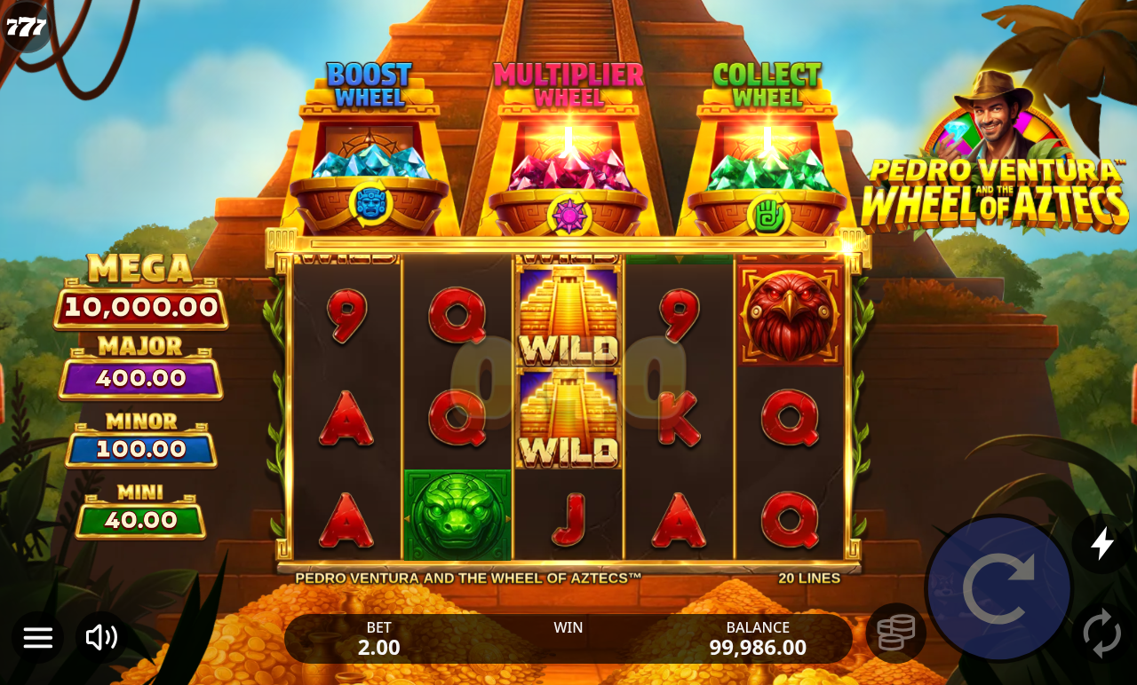Pedro Ventura and the Wheel of Aztecs Coin symbols locking on the reels