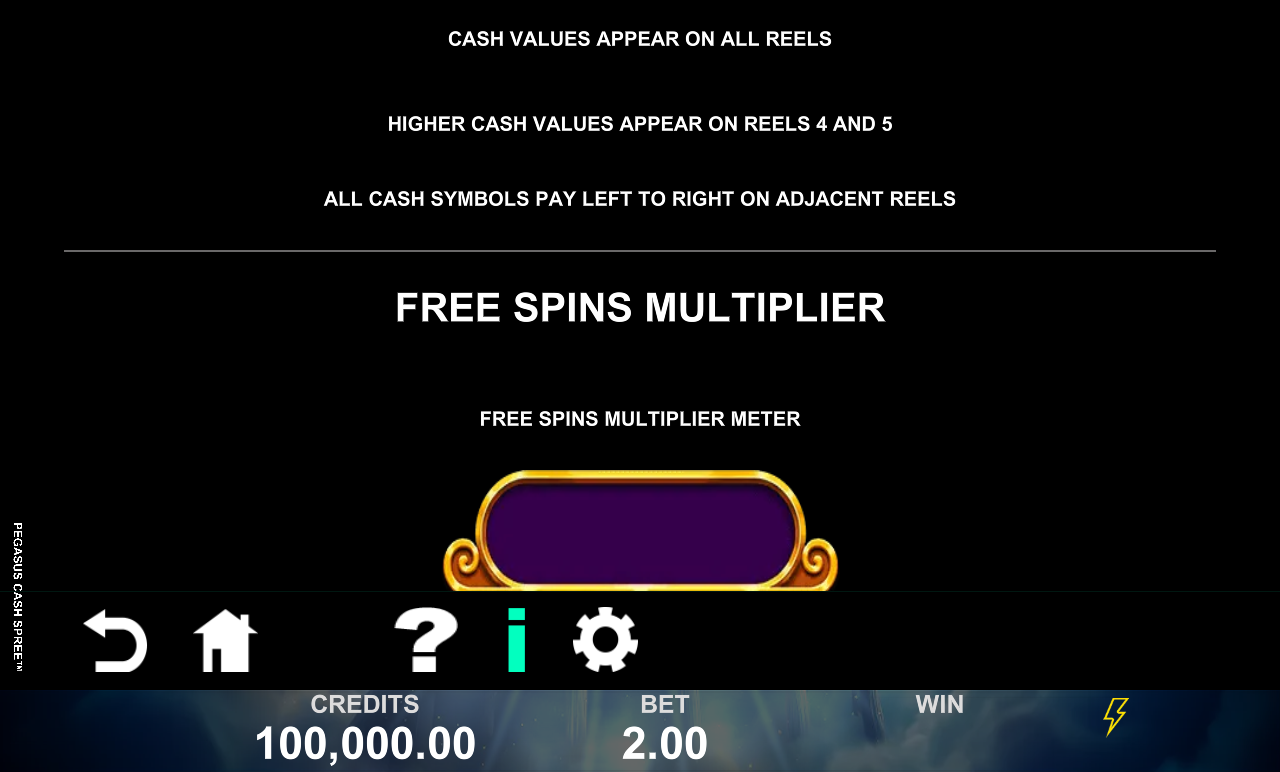 Pegasus Cash Spree information screen