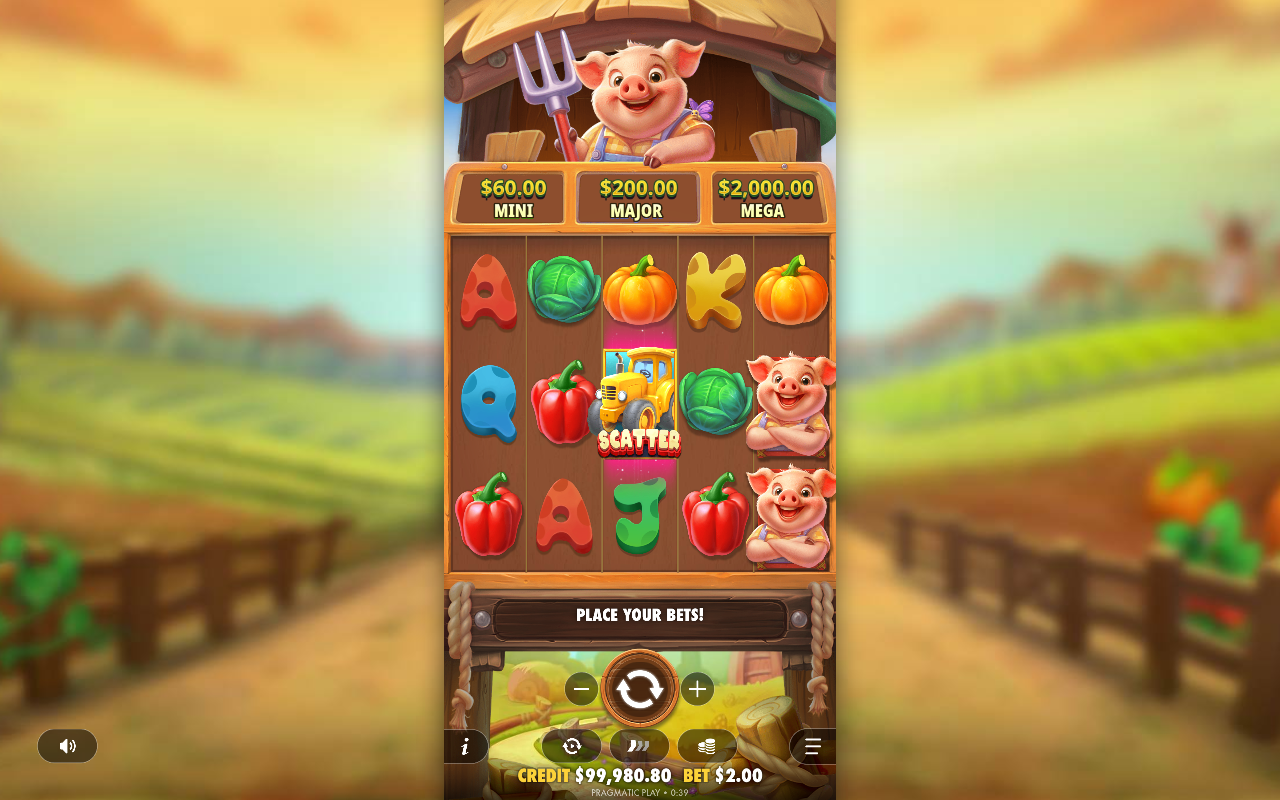 Pig Farm gameplay with Money symbols on the reels
