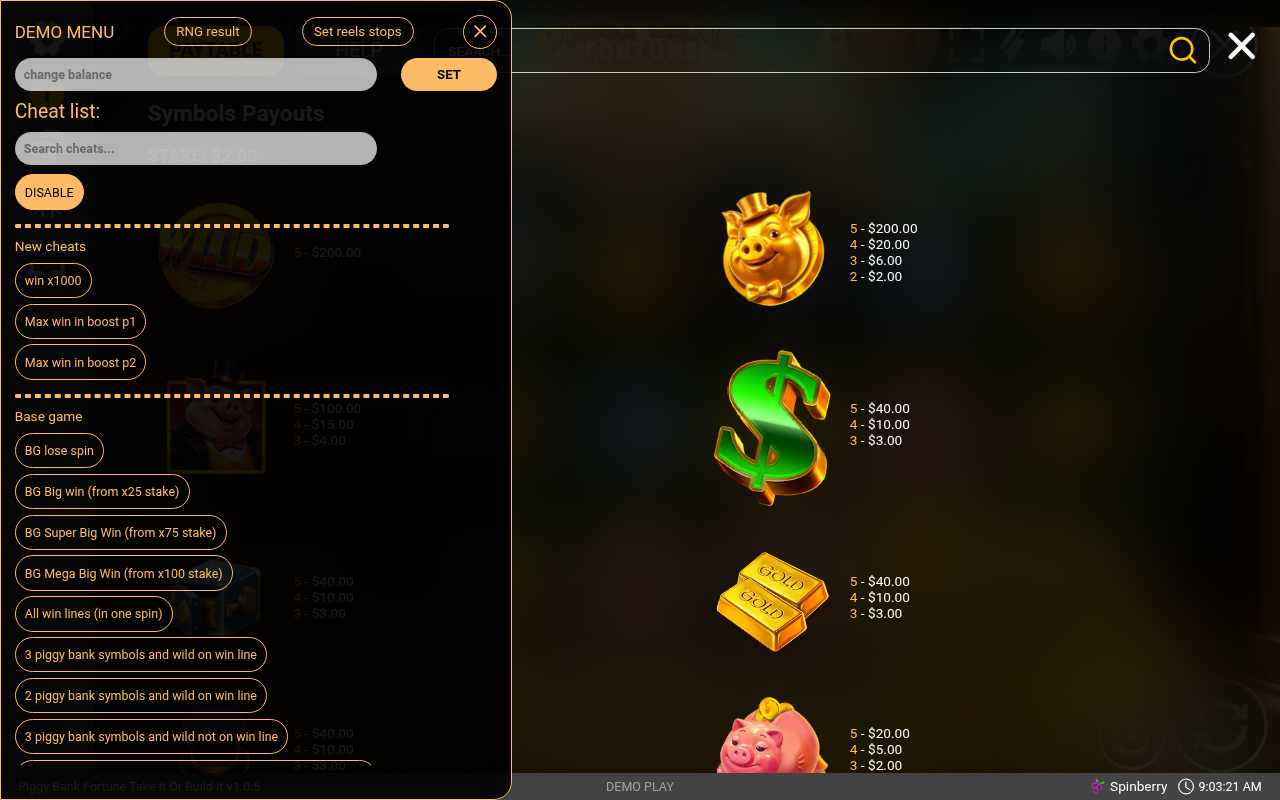 Piggy Bank Fortune Take It or Build It information screen