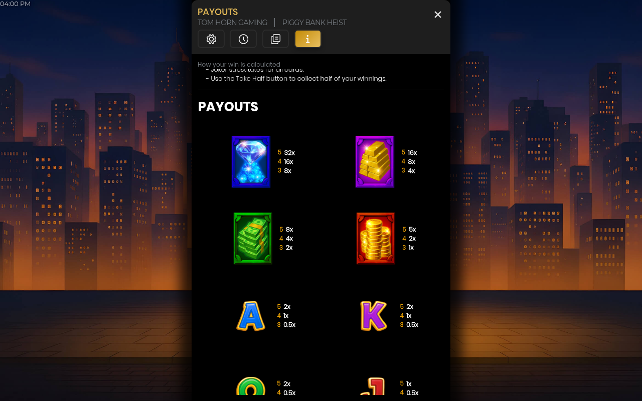 Piggy Bank Heist information screen