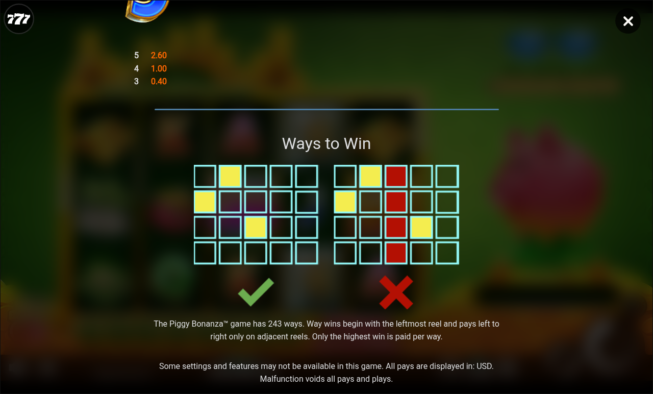 Piggy Bonanza information screen