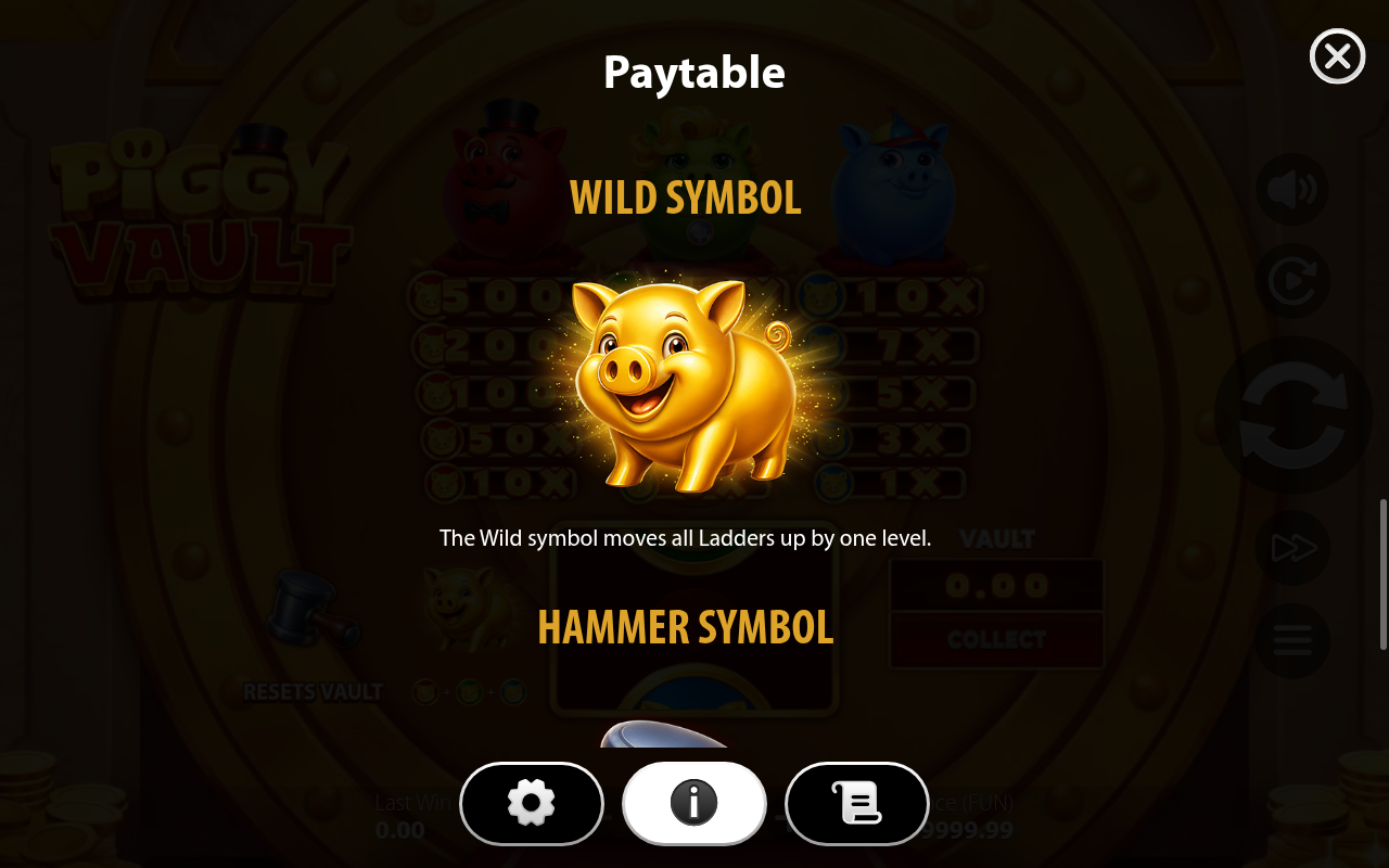 Piggy Vault information screen