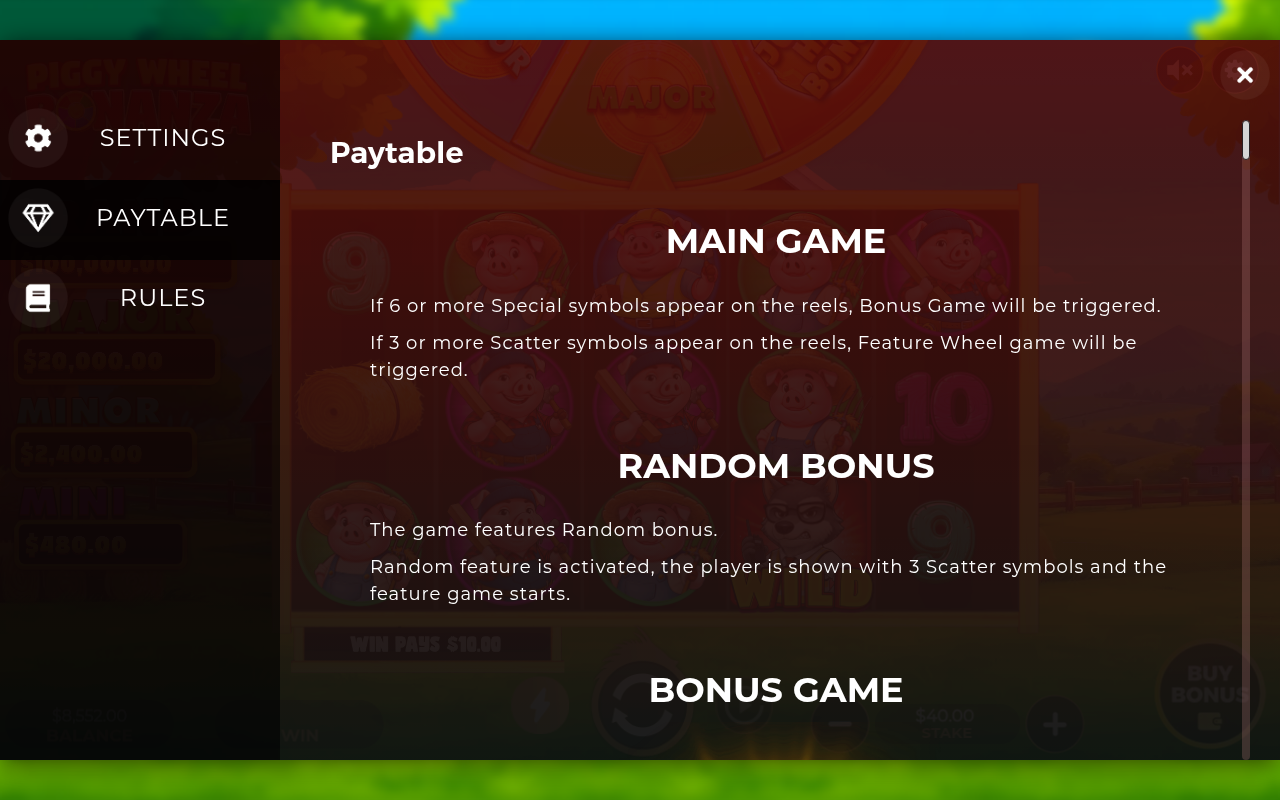 Piggy Wheel Bonanza Bonus Game rules