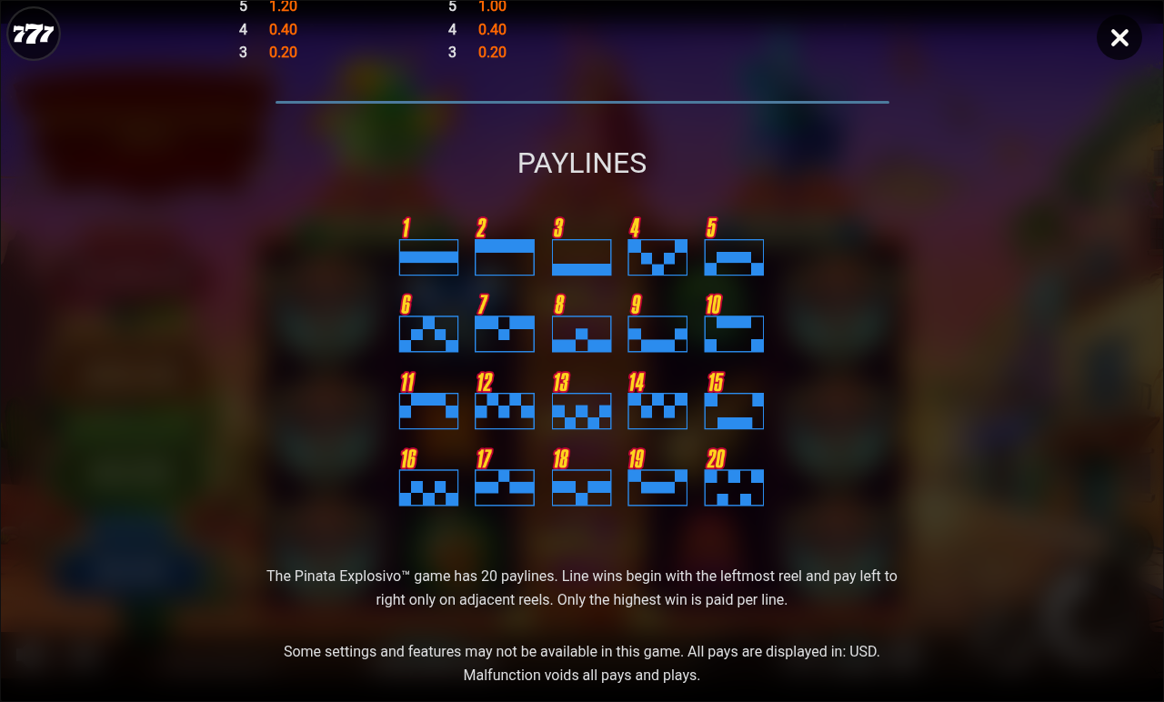 Pinata Explosivo game information screen