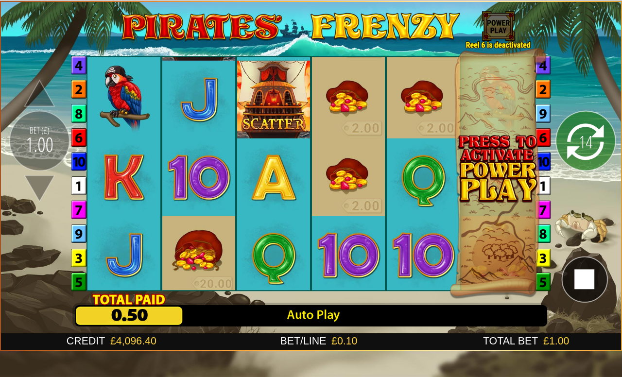 Pirates Frenzy gameplay with scatter ship symbol