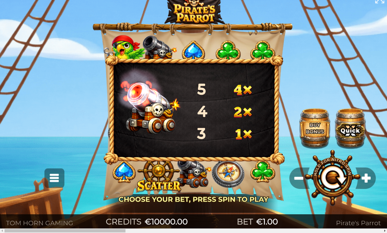 Pirate's Parrot information screen
